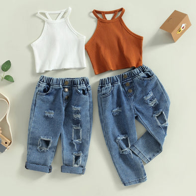 Denim Crop Top Set