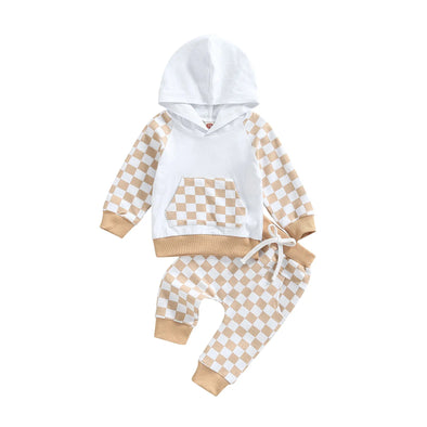 Checkered Hoodie Set - Beige